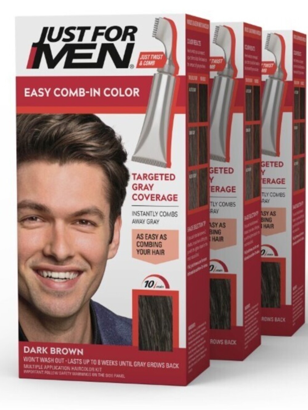 BRAND NEW: 3 PACK JUST FOR MEN AUTOSTOP HAIR COLOR-A45 DK BRN